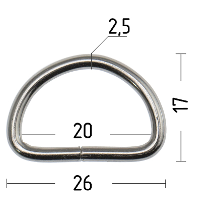 Полукольцо 20мм (толщ. 2,6мм) цв. никель.