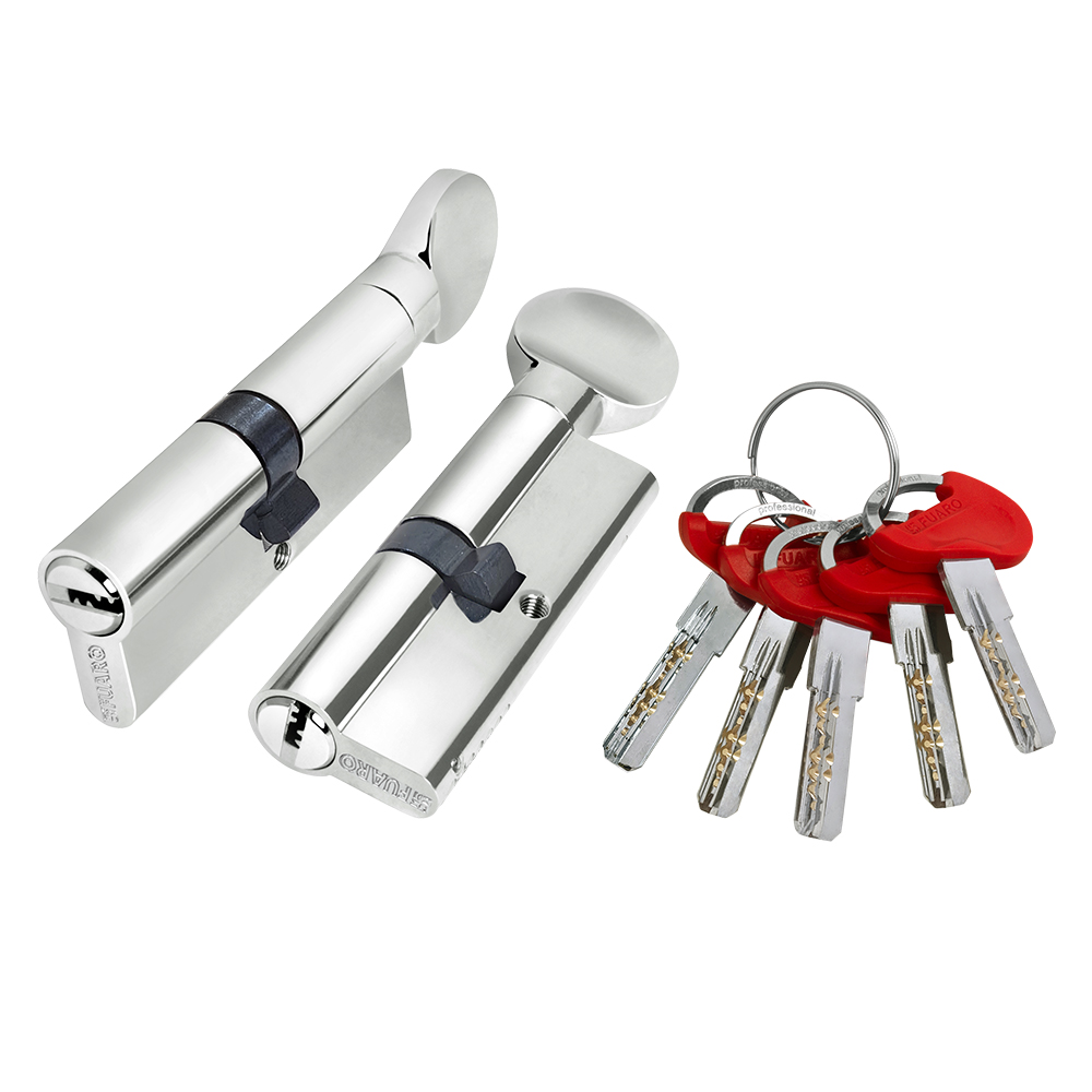 Цилиндровый Fuaro (Фуаро) механизм (D-PRO502-8/80) D-PRO5002-8Knob80(35+10+35) CP хром 5+1Key с верт. перекод.