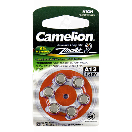 Батарейка Camelion ZA-13 BL-6 для слуховых аппаратов (6/60/600/3000)