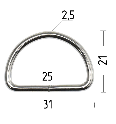 Полукольцо 25мм (толщ. 2,6мм) цв. никель.